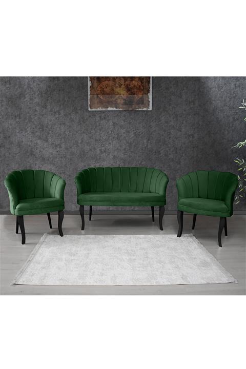 VIANEM Papatya Kollu Çay Seti 2+1+1 Balkon Ofis Cafe Bahçe Koltuk Takımı Ahşap Ayak