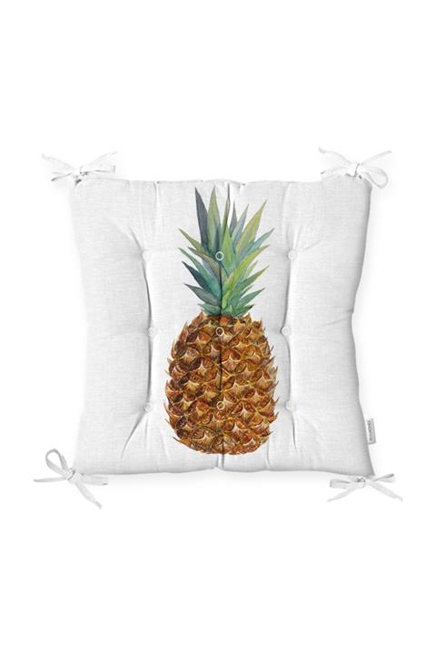 Realhomes Ananas Desenli Dijital Baskılı Pofidik Kare Sandalye Minderi 40 x 40 cm