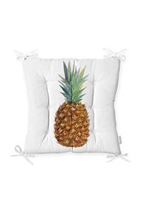 Realhomes Ananas Desenli Dijital Baskılı Pofidik Kare Sandalye Minderi 40 x 40 cm