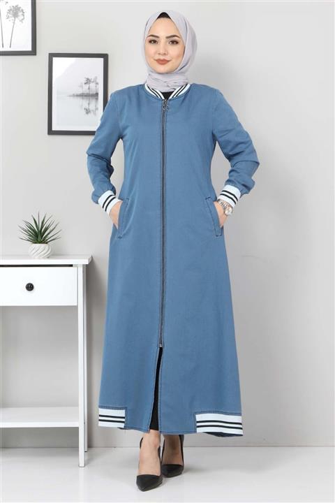 Tesettür Dünyası Fermuarlı Ribanalı Kot Kap Tsd4188 Mavi