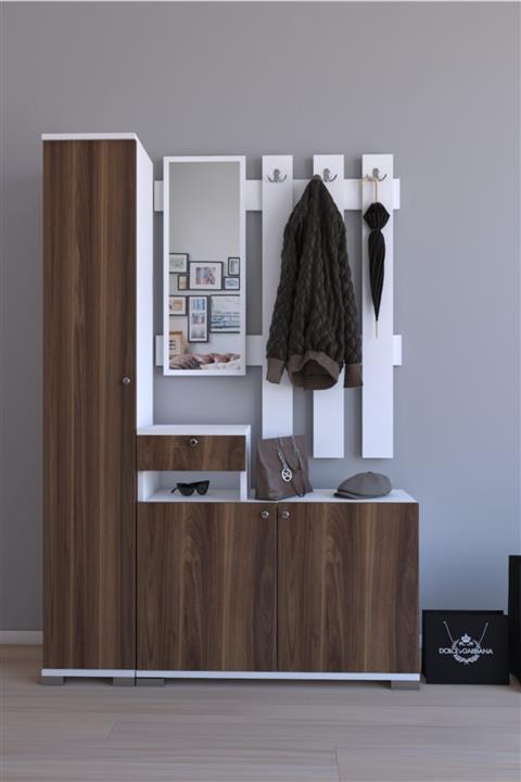 EFSER MOBİLYA -vestiyer Defne Portmanto Takımı - Ceviz