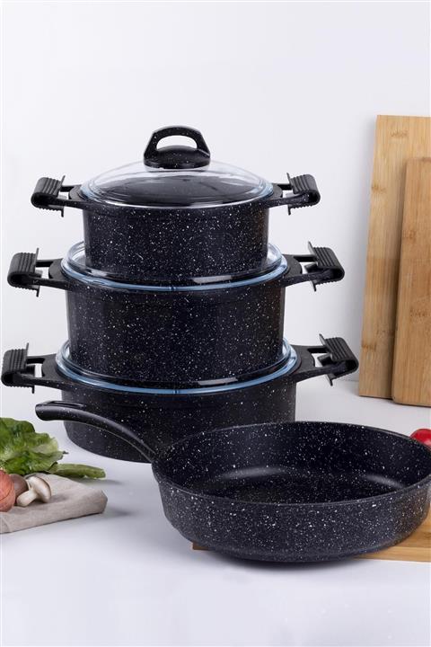 ACAR Yeni Sezon 7 Parça Cast Prestige Granit Tencere Seti - Siyah