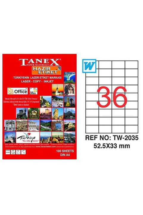 Tanex Beyaz Etiket 52.5 mm X 33 mm 36'lı Tw-2035
