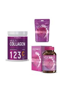 Voonka Kolajen Set- Collagen, Hyaluronic Acid 32 Tablet+multi Collagen Powder 300gr+gummies 30 Tablet