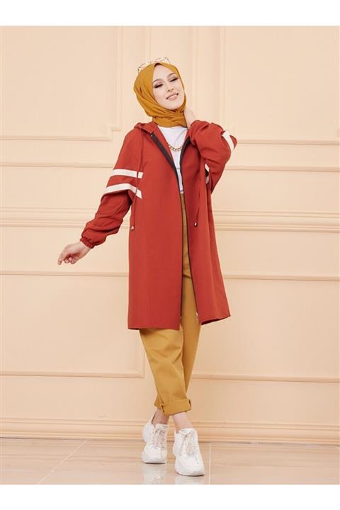 TOFİSA Kadın Turuncu Fermuarlı Kapüşonlu Mont