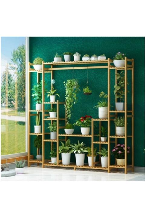 DEMBEY AHŞAP ATÖLYE Ahşap Çiçeklik Modelleri Bahçe Balkon Salon Mobilya Dekoratif Büyük Boy Saksı Rafı Saksılık Naturel