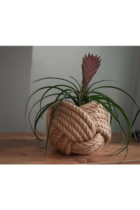 öyküshop Hasır Halat Düğüm Örgü Saksı Tekli Hasır Saksı Tekli