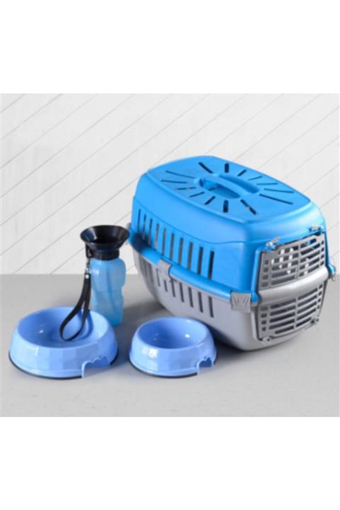 ARSPOLO Kedi Köpek Taşıma Çantası Mama Kabı Ve Suluk Mavi Takım
