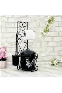 Yıldıray Metal Siyah Tuvalet Kağıtlığı Wc Kağıtlık Metal Çöp Kovası Fırça Banyo Seti