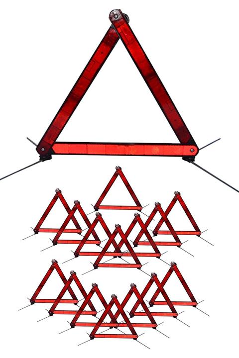 KKDAVM Üçgen Reflektör Seti Metal Ayaklı Katlanabilir Araç İkaz Uyarı 16 Adet