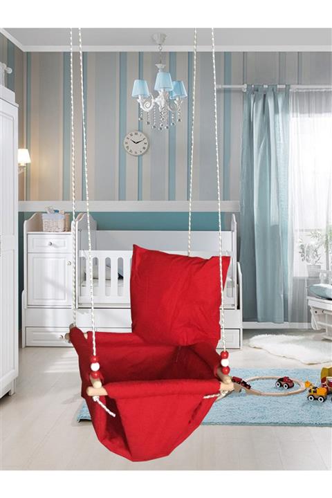 Altev Kırmızı Ahşap İçi Elyaflı Düz Bebek Çocuk Bahçe Salıncağı
