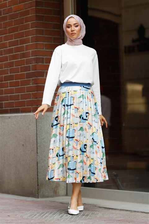 saretex Desenli Etek Mavi