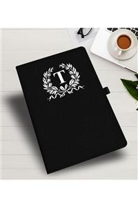 promosyon denizi Siyah Kişiye Özel Desen İçinde T Harfi Defter