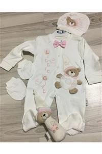 BEYAZ STORE Bebek 4 Lü Sesli Bib Oyuncaklı Papyonlu Tulum Set