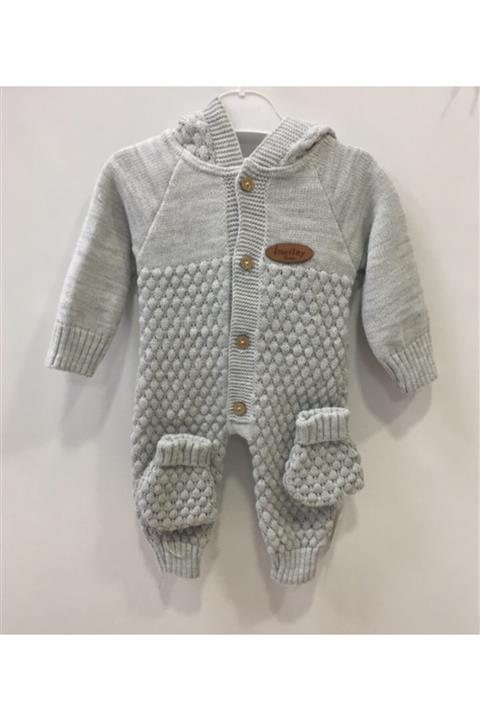 İncilay Triko Kapüşonlü Eldivenli Bebe Unisex Tulum