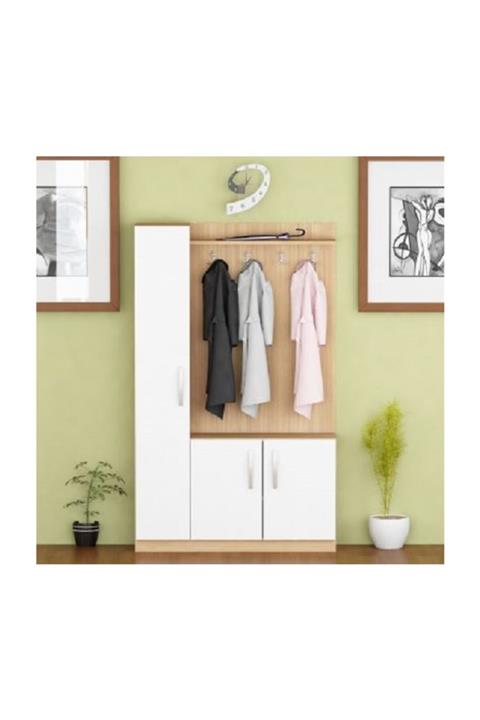 BMdekor Portmanto Naturel Teak Beyaz