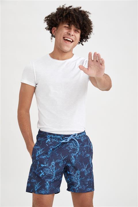 DeFacto Erkek Indigo Diz Üstü Desenli Yüzme Şortu T9973AZ21HS