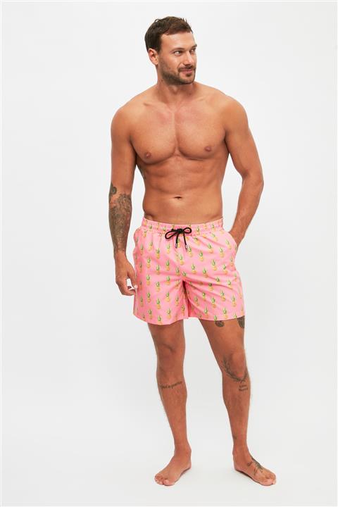 TRENDYOL MAN Pembe Erkek Tropik Baskılı Deniz Şortu TMNSS21DS0025