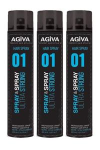 Agiva Saç Spreyi 01 Ultra Sert 400 ml x 3