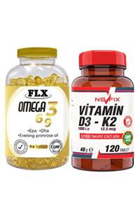 FLX Omega 3-6-9 Balık Yağı 90 Softgel & Nevfix Vitamin D3-k2 120 Tablet