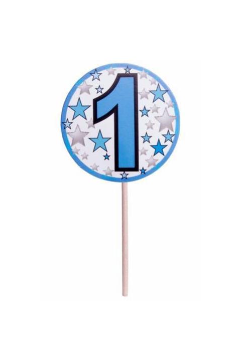 OZCMAX Mavi Renk 1 Yaş Temalı Yıldız Desenli Parti Kürdan Süs 20 Adet