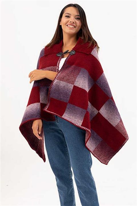 Hesaplı Sepet Ekoseli Mor Kadın Triko Panço