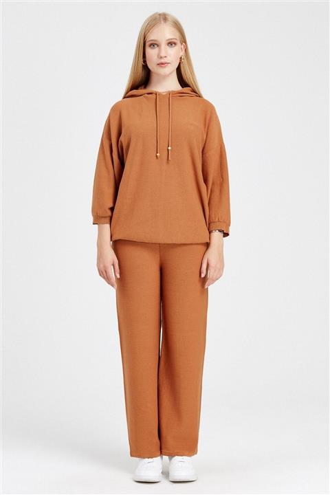 SHERIN Kadın Camel Bol Triko Pantolon Takım Swtk3005ca