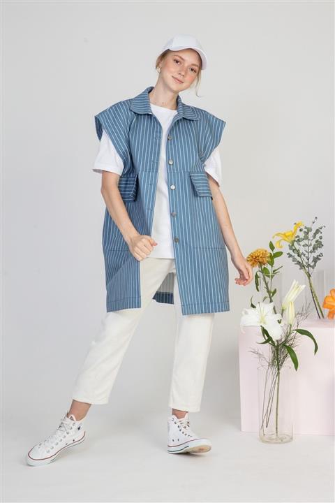 SİNDAL Cover Yelek 4-2298 Mavi Çizgili