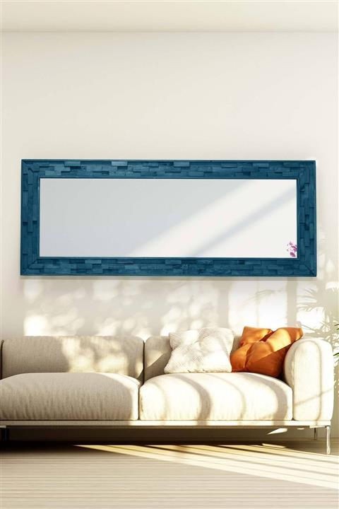 bluecape Doğal Ağaç 58x148 Cm Jenga Mavi Tahta Parçacıklı Salon Ofis Mutfak Duvar Konsol Boy Aynası