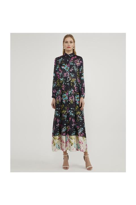 Aker Kemerli Desenli Elbise V42830158