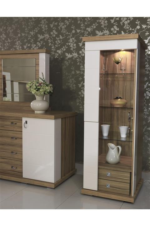 ipek mobilya Capris Tek Kapaklı Vitrin & Gümüşlük ( Ceviz - Krem )