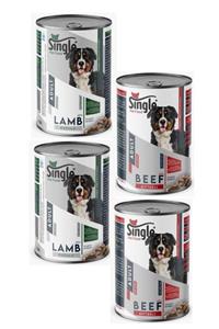 SINGLE For Dogs Biftek-kuzu Karışık Paket Köpek Konservesi 400 Gr (4 Adet)