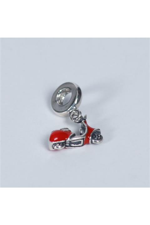 Nur Silver Kırmızı Motosiklet Charm