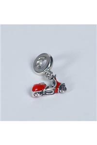 Nur Silver Kırmızı Motosiklet Charm