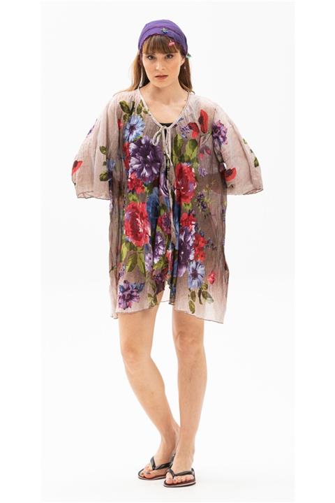 Eliş Şile Bezi Vual Side Pareo Buket Desen Gri