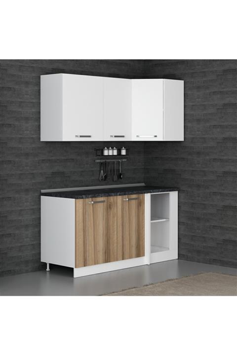 Minar 165cm Köşe Mutfak Dolabı - Beyaz/dore K165-d1