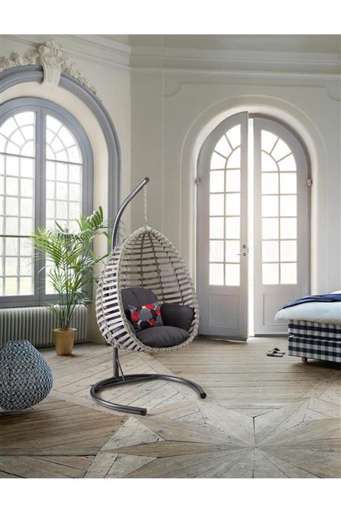 Capri Swing Bej Tekli Rattan Gümbet Bahçe Balkon Salıncağı