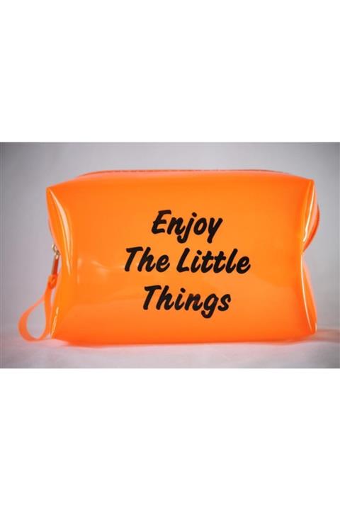 NobbeCompany Turuncu Şeffaf Transparan Vinil Makyaj Çantası, Kalemlik, Transparent Vinyl Makeup Bag, Pencil Case