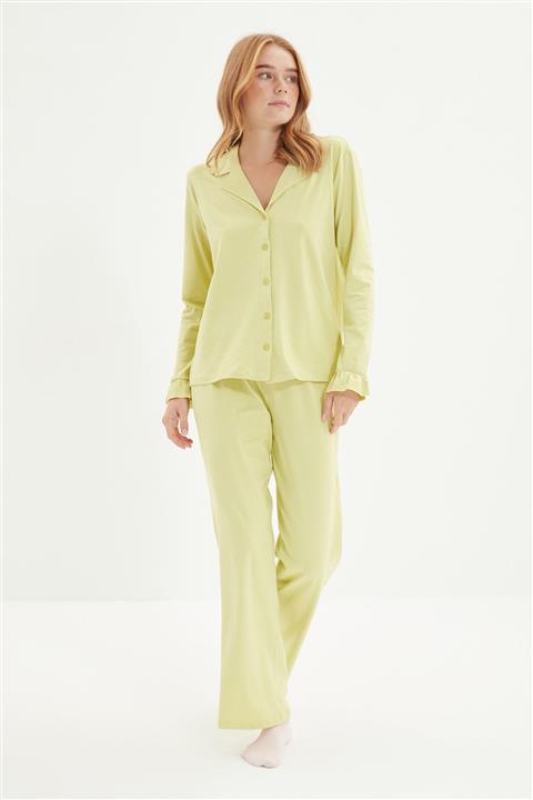 TRENDYOLMİLLA Sarı Fırfır Detaylı Örme Pijama Takımı THMAW22PT0779