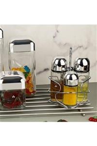 Zücev Kitchen Art Gümüş Stantlı 4 Parça Yağlık Sirkelik Tuzluk Takımı