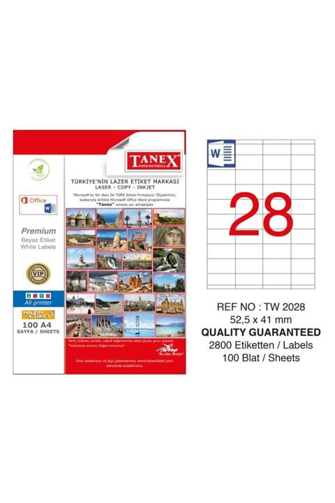 Tanex Laser Etiket 52,5 x 41 mm Tw-2028