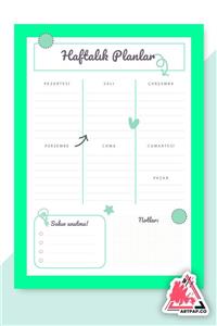 artpap Haftalık Planlayıcı - Günlük Hatırlatıcı Yeşil Renk Planlayıcı Haftalık Defter 15*21cm 50 Yaprak