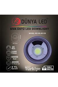 DÜNYA LED Hs.491/2-s 20w Sıva Üstü Led Downlıght Siyah Iç 4000k Ilık Beyaz Işık