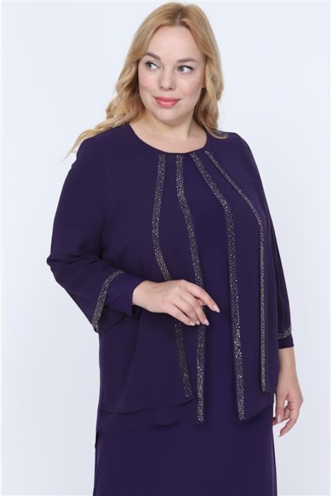 Sevista Taş Işlemeli Şifon Abiye Elbise Mor