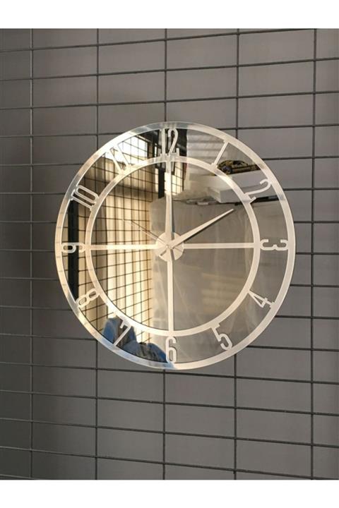 asellus Elite Füme Ayna Gümüş Rakam Duvar Saati 50 Cm (Orta Boy)