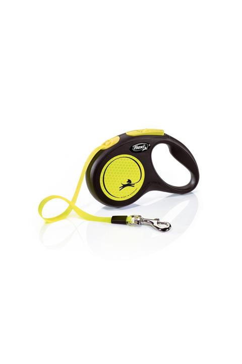 Flexi New Neon Sarı Parlak Şeritli Otomatik Gezdirme Tasması 5m Small