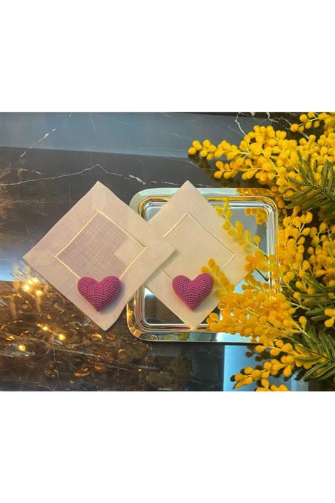 ELİTHOMEDEKOR Kalp Model Lila Kokteyl Peçetesi 2li