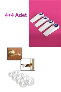 C8HOME Beyaz Nazar Boncuklu Ahşap Kapı Stoperi 4+4