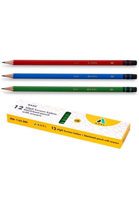 Adel Yayınları Basic Silgili Köşeli Kurşun Kalem 12 Li Kutu (2061163000)