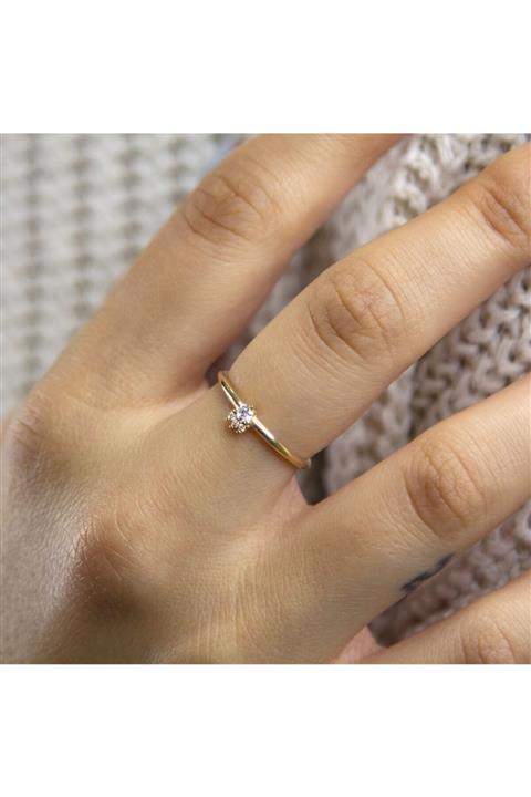 Myra Gold Minimal Taşlı Pati Altın Yüzük